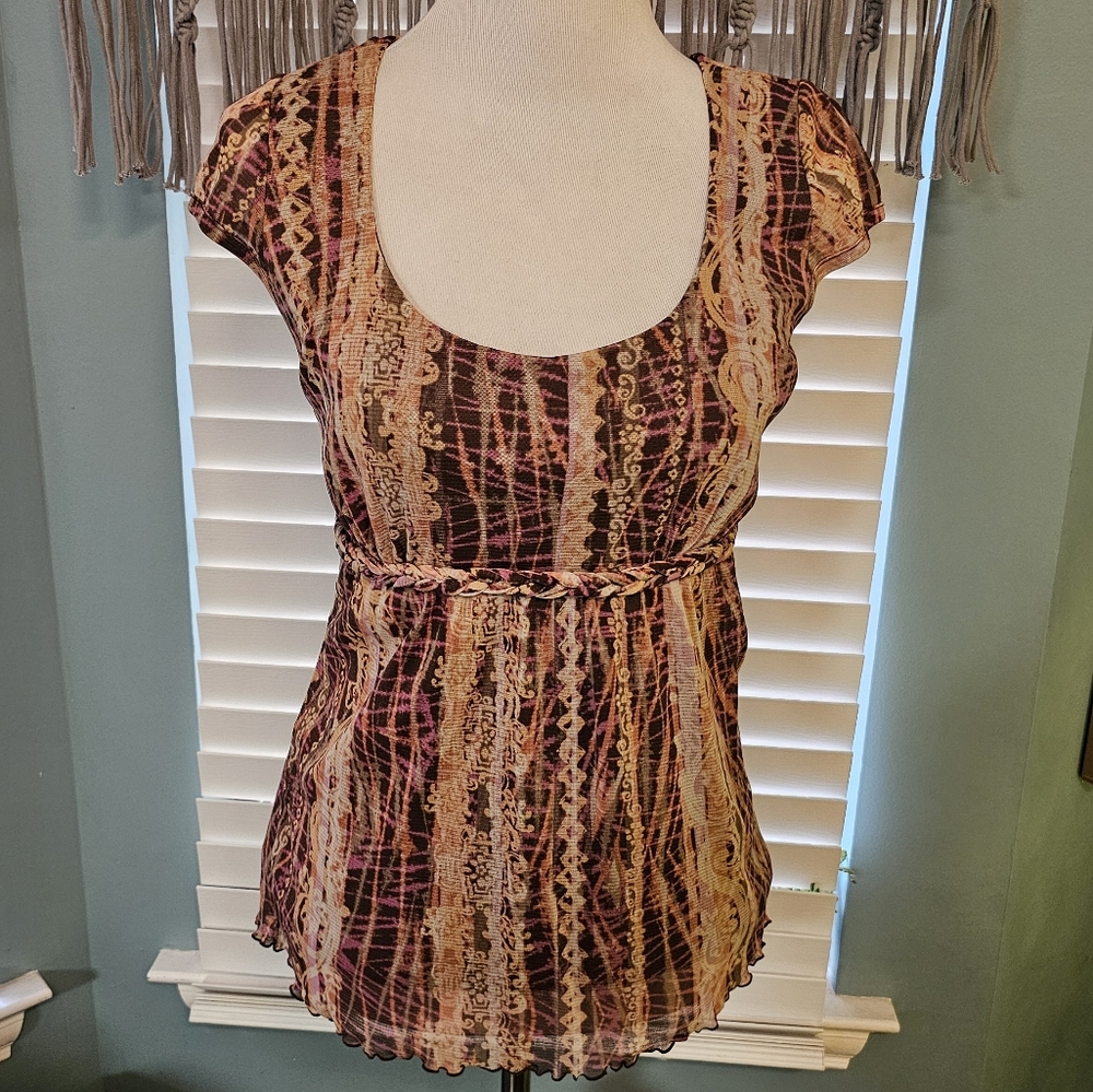 Axcess pink and brown babydoll top - empire waist top, size Medium